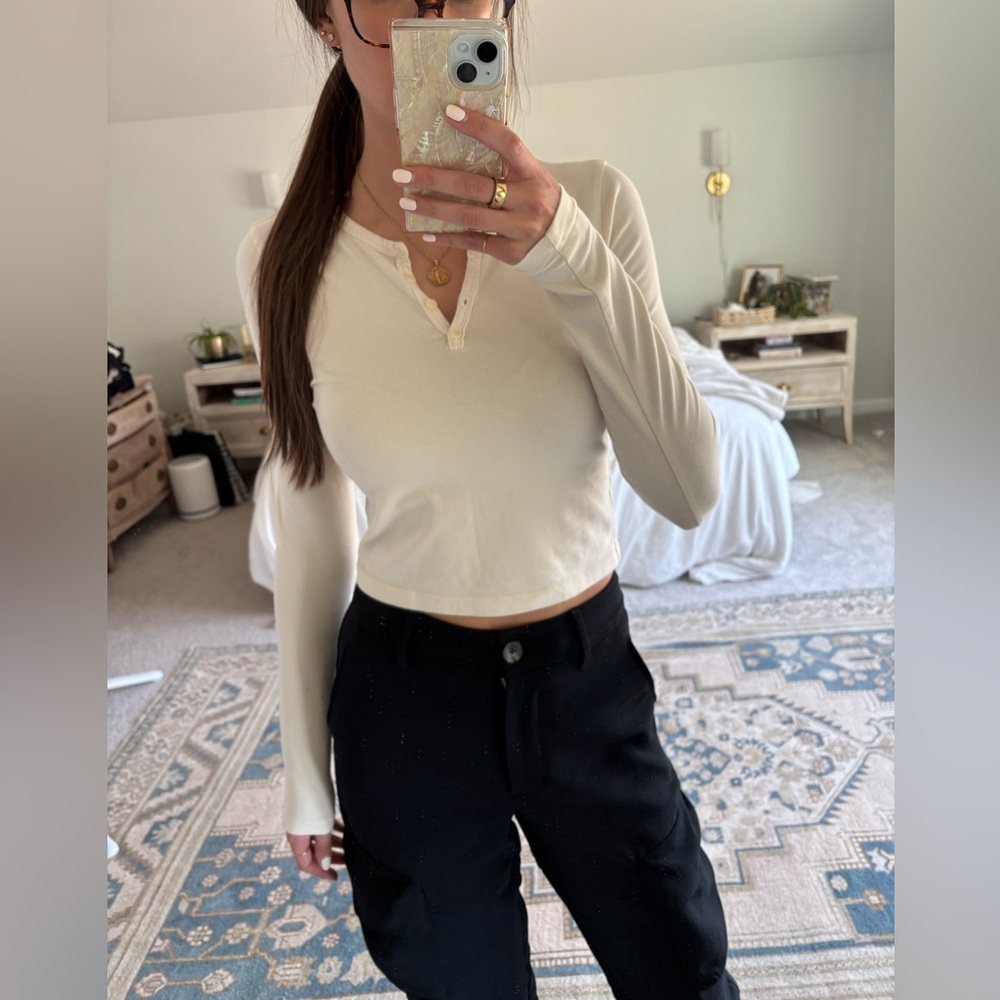 Ivory reformation cropped long sleeve shirt